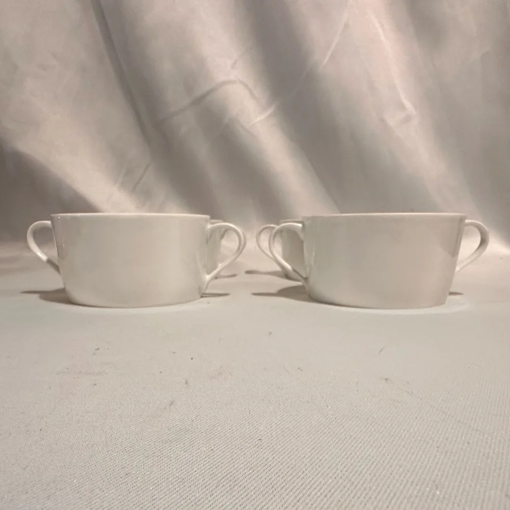 Vintage Block Spal Lisboa Cups White Porcelain Double Handled White Portugal